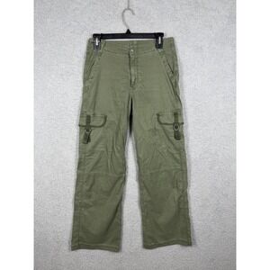 American Eagle Womens Super High Rise Cargo Pants Green Y2K Wide Leg Baggy 0